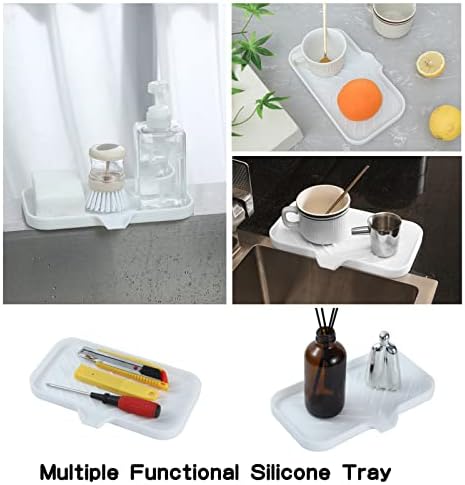MicoYang Silicone Soap Dish with Drain Spout — Self-Draining Sink Organizer Tray for Bathroom & Kitchen, Sponges, Dispensers & Soap Holder, Non-Slip & Dishwasher Safe, White (Medium, 9.6"×5.3") - Image 5