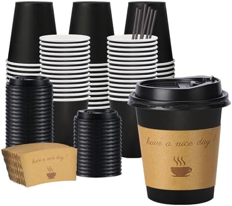 Lamosi 100 Pack 10 oz Coffee Cups, Disposable To Go Paper Cups with Lid by BuyNow