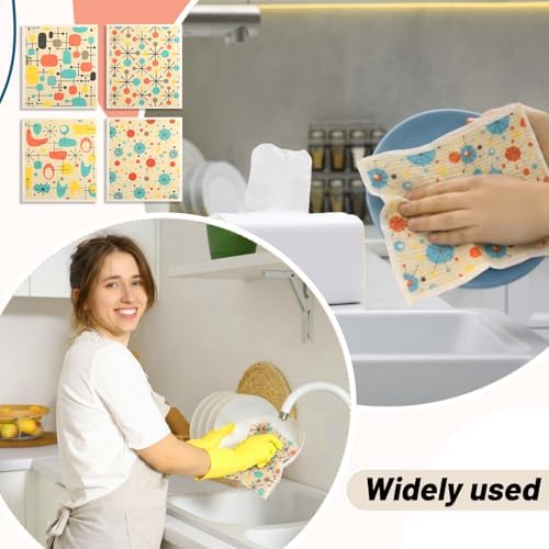 Swedish Dishcloths Nordic Atomic Print Reusable Kitchen Towels - Image 5