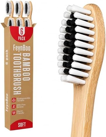 Bamboo Toothbrushes Soft Bristles 6 Pack - BPA Free Bristles Toothbrushes Teens and Adults - Eco-Friendly, Natural Wooden Toothbrush (Light Brown, Black, White). by Unknown