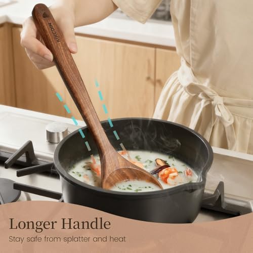 Kikcoin 10 PCS Durable Natural Teak Wooden Cooking Utensil Set, Non Toxic Wooden Spoons for Cooking, Wooden Utensil Set for Cooking with Comfort Grip, Nonstick & Easy to Clean Wood Kitchen Utensil Set - Image 4