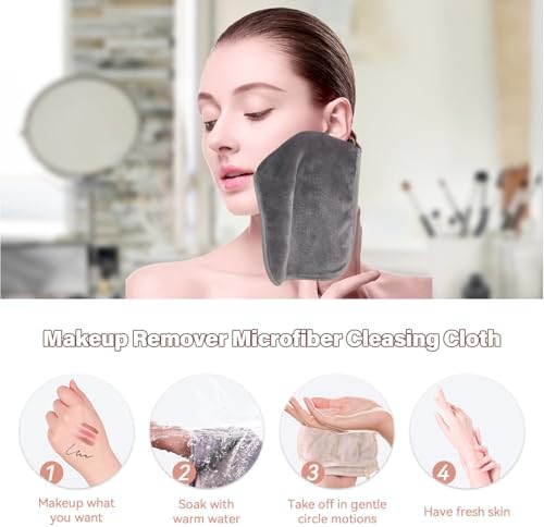 Nugilla Makeup Remover Cloths, 8 Packs Makeup Remover Towels Reusable Face Wash Cloth, Soft Makeup Removal Microfiber Face Cloth for Women(Beige/Cool Grey) - Image 6