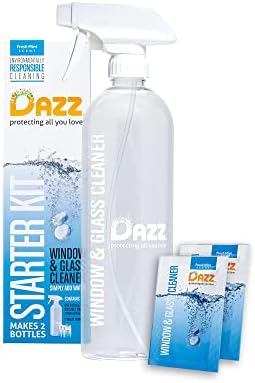 Dazz Window and Glass Cleaner Starter Kit (1 Reusable Spray Bottle, 2 Refills) Natural Cleaning Tablets - Streak Free, Eco Friendly, Non Toxic - Safe for Kids & Pets by Dazz