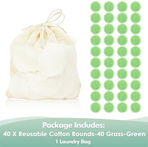 wegreeco 40 Pack Reusable Makeup Remover Pads, Washable Reusable Cotton Rounds Pads for Face, Makeup Remover Cloths for All Skin - (Grass-Green) - Image 2