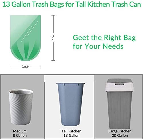 Jaoul Trash Bags 13 Gallon, Small Garbage Bags, Strong & Unscented Trash Bags for Kitchen, Bathroom, Office, Restroom, Car, Green, 60 Counts - Image 6