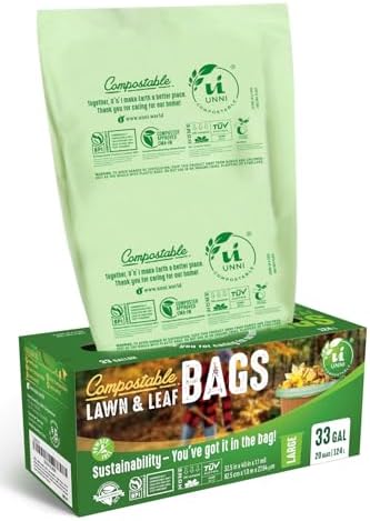 UNNI 30-33 Gallon Compostable Bags, 20 Count, 124 L, Extra Thick 1.1 Mil by UNNI