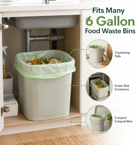 30 Count 6 Gallon Compostable Trash Bags for Kitchen Food Waste and Scraps - Image 4