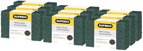 Scouring Pad Non-Scratching Scrubber Non-Scratch Cleaning Scrub Pads Heavy Duty Scouring Pad Reusable Kitchen Scrubbing Pad Pack of 27 Green, by Superio by Superio