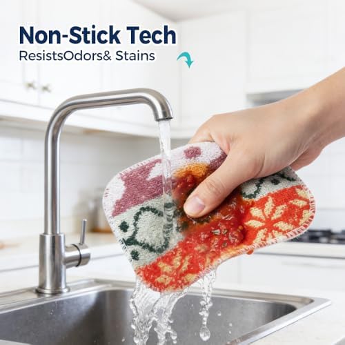 Amarelle GEN II Dish Washing Scrubbers (3-Pack), Made in Green Kitchen Scrubbers for Dishes, Non Scratch Pot & Pan Scrubber, Dual-Sided Heavy-Duty Scouring Pads, Reusable (Nordic Folk) - Image 6