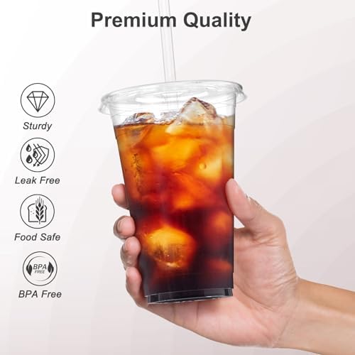 Dealusy 100 Pack - 24 oz Clear Plastic Cups with Lids and Straws - Image 3