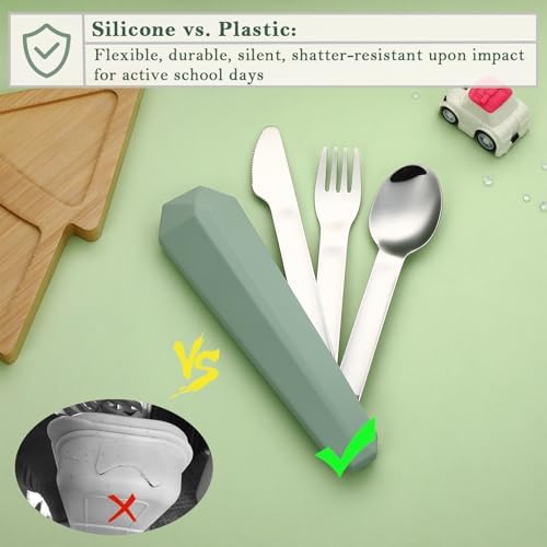 DEVICO Utensils for Lunch Box, 4Pcs Travel Silverware Set with Case, Green - Image 3
