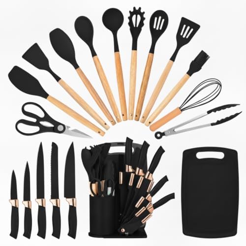 19-Piece Kitchen Utensil and Knife Set, Black by HEEVON
