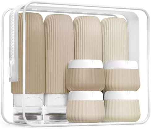 Mrsdry Travel Bottles for Toiletries 8 Pack, Tsa Approved Travel Size Toiletries 3 oz, Travel Containers for Toiletries, with Clear Bag, Leak Proof Silicone Squeezable Travel Essentials Creams Jars by Mrsdry