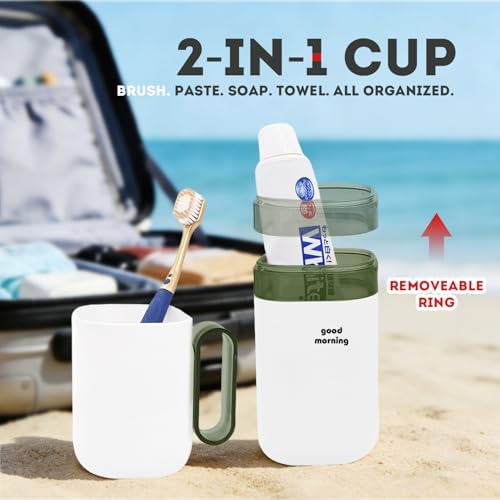Travel Toothbrush Holder,Toothbrush Holder and Rinse Cup with Handle Toothbrush Travel Case,Multifunctional Toothbrush Cup,Large Capacit Travel Toothbrush Holder with Mouthwash Cup(Purple+Green) - Image 4