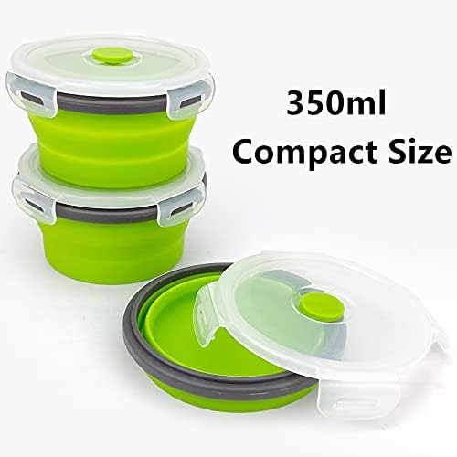 CCyanzi 3piece Round Collapsible Bowl with Lids, Silicone Food Storage Containers, Microwave & Freezer Safe, Space Saving for Kitchen Cabinet and Camping Backpack,(Green Gray) - Image 2