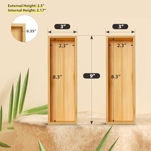 Bamboo Kitchen Drawer Organizer, Deep 2-Pack, 9" x 3" x 2.5" - Image 2