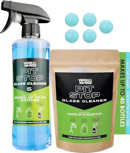WASH&WHIPS Glass Cleaner Effervescent Tablets w/Empty 16 oz Spray Bottle (Makes 5 Gal/20L/ 40 Bottles) by WASHWHIPS