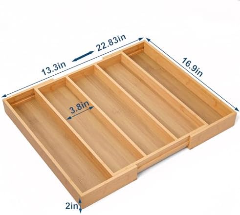 Fibogollo Expandable Bamboo Silverware Organizer, Kitchen Drawer Organizer - Image 6