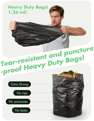 Compost Bags 13 Gallon, 50 Count Biodegradable Compostable Tall Kitchen Can Liners, Thick Unscented Tear & Leak Proof Plant-Based Garbage Bags for Food Waste, Bathroom & Garden, Black - Image 4