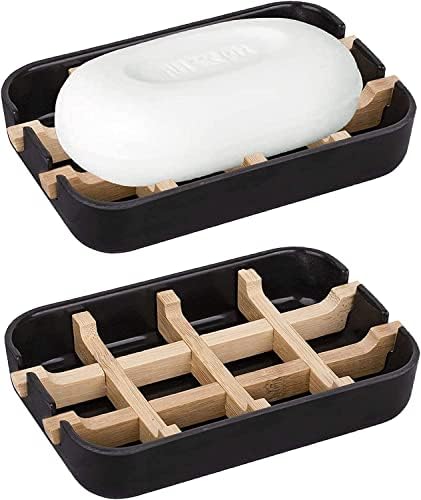 Aoheuo Modern Bamboo Fiber soap Holder and soap Dish Combination (Removable), Black, 5.12 Long by 3 Wide, 0.98 inches high, Used in Kitchens, bathrooms, and bar Sinks by Aoheuo