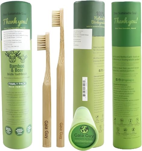 Gaia Guy Natural Bristle Bamboo Toothbrush Family Pack (NO Nylon - Boar Hair ONLY) - Totally Compostable & Biodegradable Boar Bristle and Bamboo Toothbrushes - Zero Waste - 4 Kids and 4 Adults - Image 6