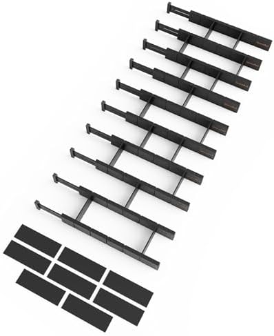 SpaceAid Bamboo Drawer Dividers with Inserts and Labels, Kitchen Adjustable Drawer Organizers, Expandable Organization for Home, Office, Dressers, 10 Dividers with 24 Inserts (17"-22" Black) by SpaceAid