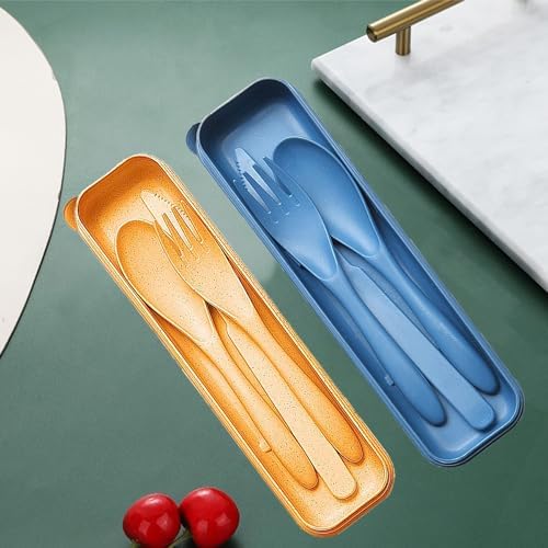 Reusable Travel Utensils Set with Case Wheat Straw Fork Spoon Knife Cutlery - Image 6