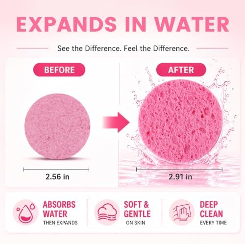 100-Count Compressed Facial Sponges, Natural Cellulose, Pink - Image 3