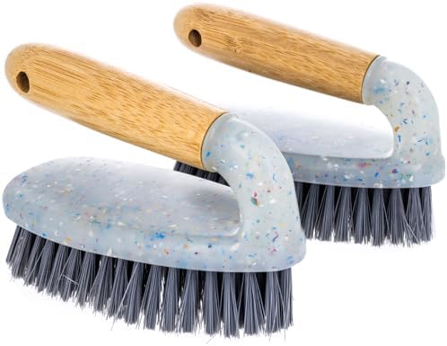 Beille 2pk Scrub Brush with Bamboo Handle and Heavy Duty Bristles Household Essentials by BEILLE