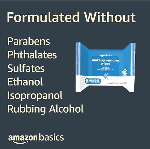 Amazon Basics Makeup Remover Wipes, Formulated without Fragrance and Alcohol-Free, Gentle Cleansing, Removes Waterproof Mascara, Dermatologist Tested, 25 Count, Pack of 6 - Image 4