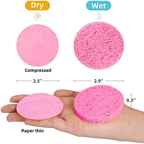 60-Count Compressed Facial Sponges|100% Natural Kickleen Cellulose Cosmetic Spa Sponges for Daily Facial Cleansing|Makeup and Mask Removal | Exfoliating | Skin Massage | Pore Exfoliation(Pink) - Image 3