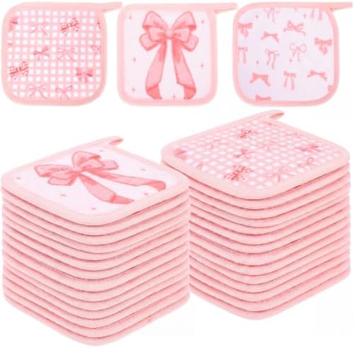 24 Pcs Pink Bow Party Favor Makeup Remover Cloth 6" x 6" Towels Reusable Coquette Pink Bow Remover Face Pads Soft Microfiber Washcloths Facial Cloths Makeup Towel Gift for Women by Unknown