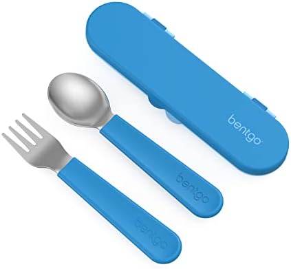 Bentgo Kids Stainless Steel Utensil Set - Reusable Fork, Spoon & Storage Case, PFAS- & BPA-Free, Easy-Grip Handles, Lightweight, Dishwasher Safe, School Lunch, Travel & Outdoors (Blue) by Unknown