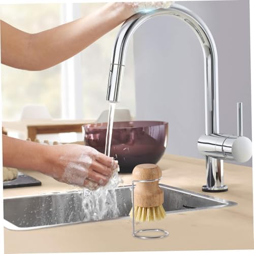 2Pcs Bamboo Dish Brushes Natural Bamboo Dish Scrubber with 2 Drainage Racks Wooden Dishwashing Brush for Washing Dishes Pots Pans and Sink - Image 4