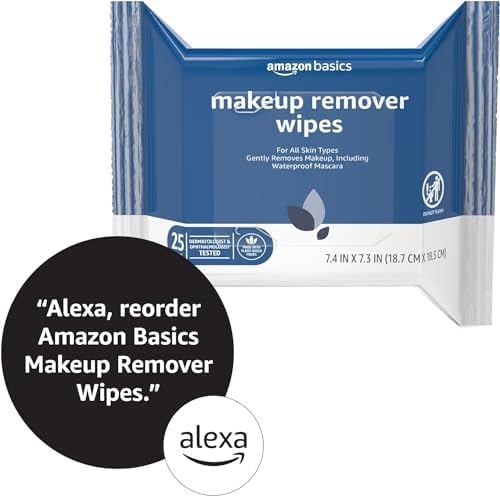 Amazon Basics Makeup Remover Wipes, Gentle Facial Cleansing, Dermatologist Tested, Original, Plant-Based, Alcohol-Free, Removes Waterproof Mascara, 25 Count, 1-Pack - Image 5