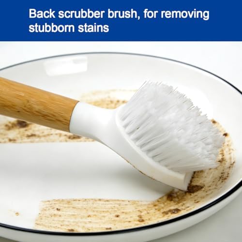 CELOX 2 Pack Bamboo Dish Brush with Handle Kitchen Scrub Brush, Dish Scrubber - Perfect for Dish Washing, Vegetable, Grill Cleaning - Image 2