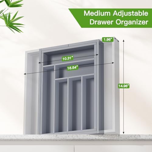 Pipishell Bamboo Expandable Silverware Drawer Organizer, Gray, Medium - Image 2