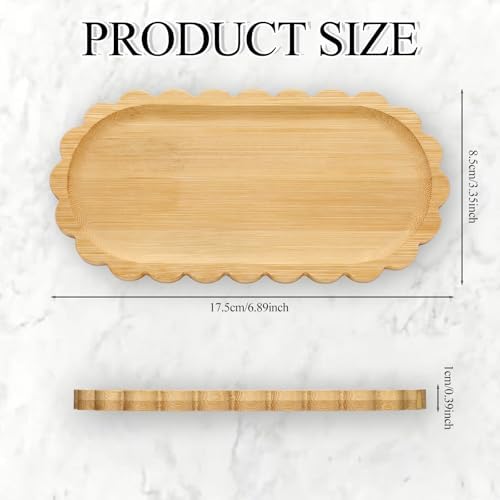 Scalloped Bamboo Soap Dispenser Tray Bathroom Rustic Decor Bamboo Countertop Tray Scalloped Soap Dish Jewelry Holder Vanity Bathtub Organizer for Bathroom Kitchen Home Decor(7'',Oval) - Image 2