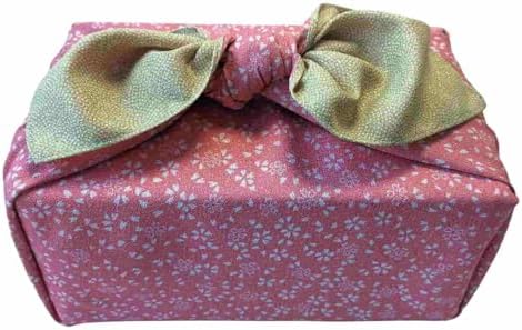 Furoshiki Japanese Wrapping Cloth - Large 27.6 Inch Reversible Eco Gift Wrap, Reusable Bento Bag Christmas Birthday, Cherry Blossom Design (Leaf Green & Pink) by Unknown