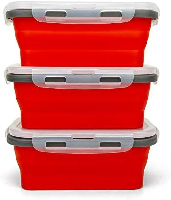 CARTINTS Set of 3 Collapsible Food Storage Containers with Lids, Collapsible Silicone Bowls, Silicone Lunch Containers, For Meal Prep, Camping, Travel, Microwave and Freezer Safe,500ml,Red - Image 4