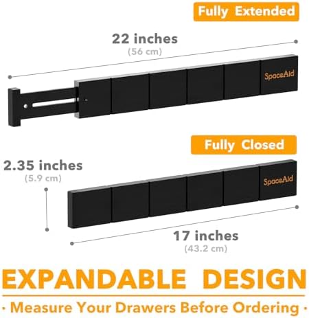 SpaceAid Bamboo Drawer Dividers with Inserts and Labels, Kitchen Adjustable Drawer Organizers, Expandable Organization for Home, Office, Dressers, 7 Dividers with 15 Inserts (17"-22" Black) - Image 4