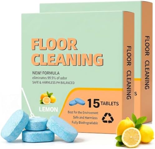 30Pcs Floor Cleaning Solution Tablets, Lemon Scent, Fast Dissolving Floor Cleaner for Tile, Vinyl, Laminate & Hardwood Floors, Safe for Mopping Robot Vacuums and Cordless Wet/Dry Vacuum Mop Cleaners by Unknown