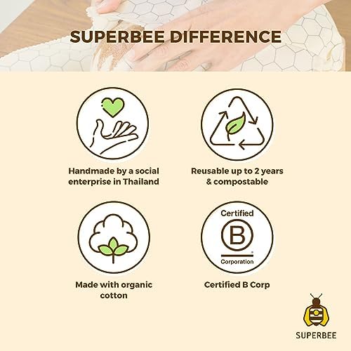 SuperBee Beeswax Wraps Set of 3 Reusable Food Wrap Bees Paper Classic - Image 7
