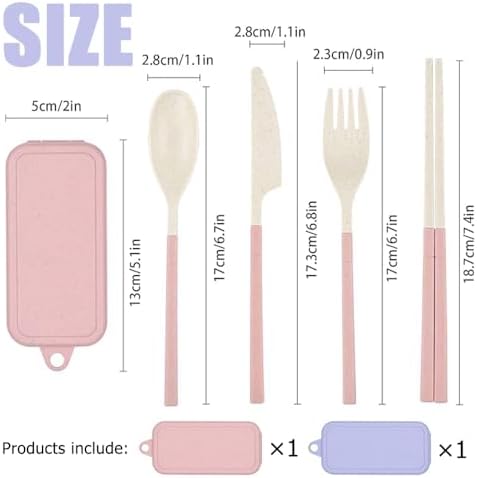 Ouliget Collapsible Reusable Utensils Set with Portable Case,Wheat Straw Utensils Include Spoon Knife Forks Chopsticks,Portable Cutlery for Travel Picnic Camping,2 Pieces - Image 6