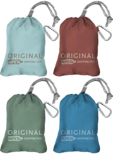 ChicoBag Original Reusable Tote with Carabiner Clip | Compact Reusable Grocery Bags | Recycled Materials | Assorted Colors (Pack of 4) by ChicoBag