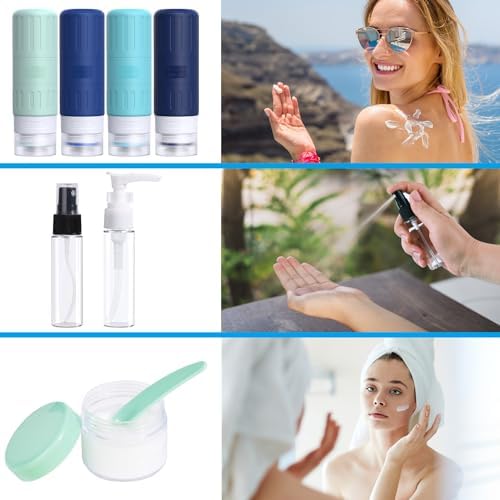 GLAMFIELDS Travel Bottles for Toiletries,TSA Approved 3.3oz Size LeakProof Silicone Toiletry Containers for Shampoo, Conditioner,Easy to Squeeze，Portable Travel Essentials for Lotion(18 Pack) Blue - Image 5