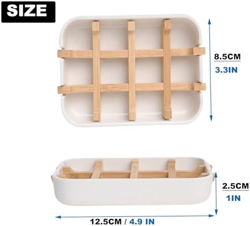 Bamboo Wooden Soap Dishes for Shower, White - Image 3