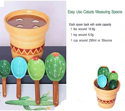 Cactus Measuring Spoons Set in Pot Ceramic House Warming Gifts New Home - Image 4