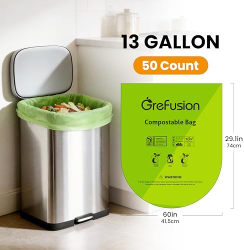 Compostable Bags,Trash bags 13+ gallon tall kitchen, Compostable Trash Lawn & Leaf Yard Waste Bags,Kitchen Compost Trash Bin Compatible,Extra Thick1.01 Mills,Certified by BPI and OK Compost - Image 2