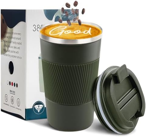 Insulated Travel Coffee Mug, Stainless Steel Coffee Cup with Leakproof Lid by YINBAOGE